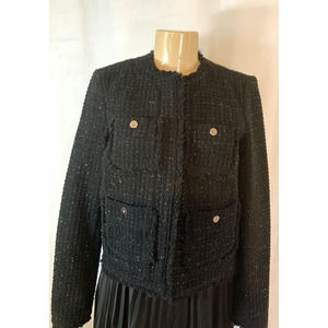 Michael Kors Collection Womens Black Wool Open Front Cropped Blazer Size 12